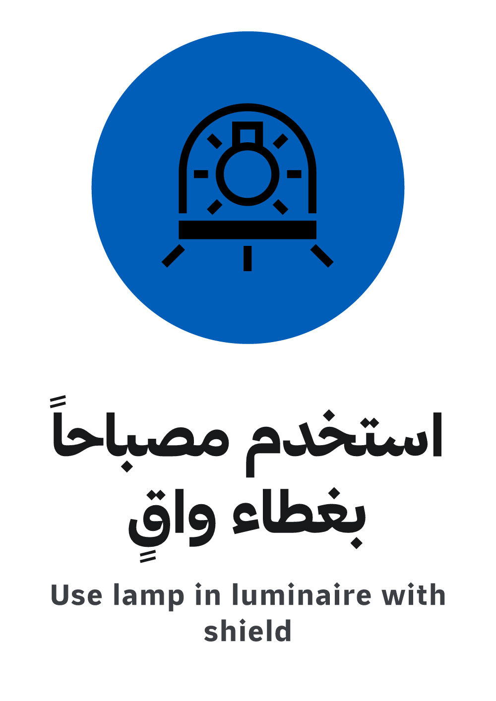 use lamp in luminaire with shield sign, A4 preview, ready to download as PDF or PNG